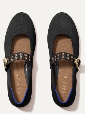 Rothy's Black Mary Jane Ballerina Flats with Gold Buckle